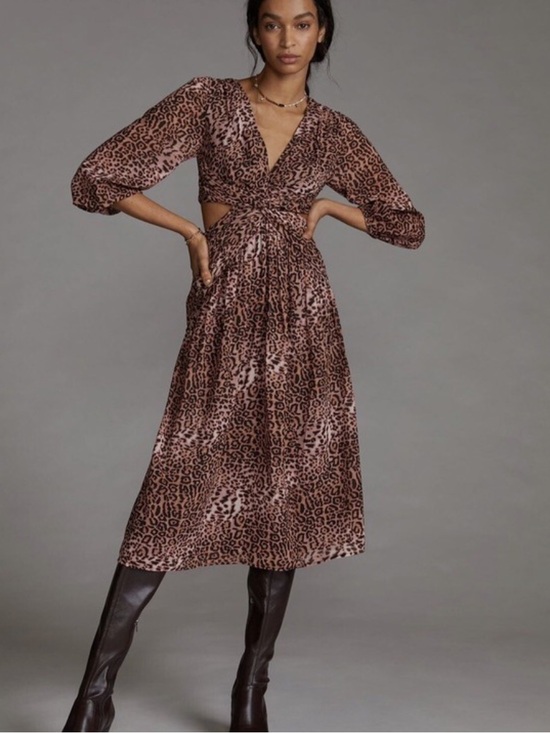 Ranna Gill Dresses & Skirts - Anthropologie Ranna Gill Brown Leopard Cutout Midi Dress